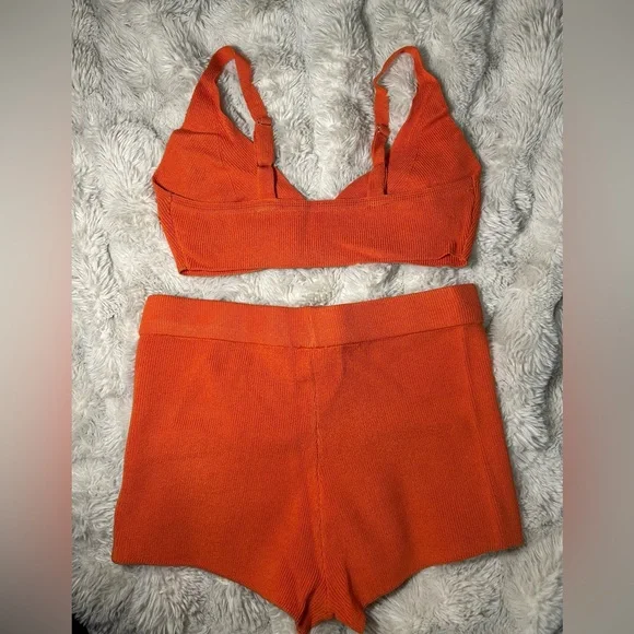 Women's Knit Bralette & Short Set - Orange - Picture 2 of 3